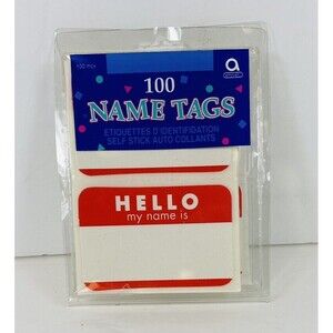 100 - Red "Hello My Name Is" Name Badges - Tags Labels ID Stickers Peel Stick